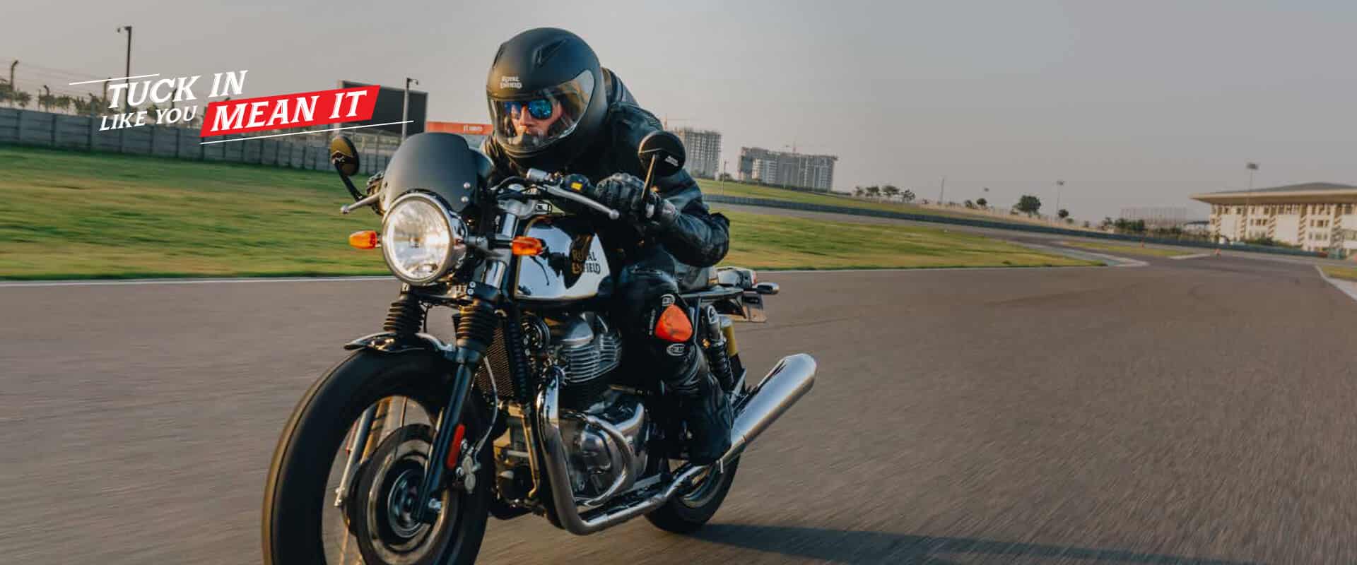 Comfortable 'tucked-in' aerodynamic riding position - Royal Enfield Continental GT