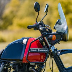 Royal Enfield in Rocky Red comes with engine bars and fly screen