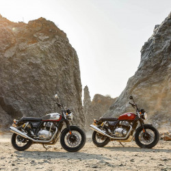 Royal Enfield Interceptors at the beach.