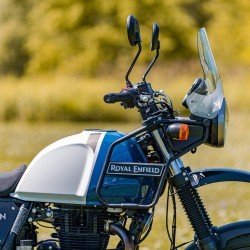 Royal Enfield Himalayan in Lake Blue, complete with engine bars and fly screen