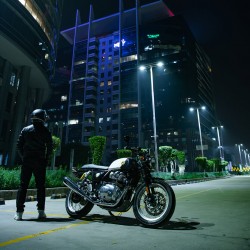 Royal Enfield Continental GT in Dux Deluxe pictured at night