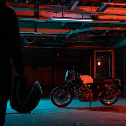 Royal Enfield Continental GT in Dux Deluxe pictured at night