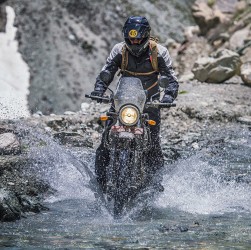 Royal Enfield Himalayan travelling through water