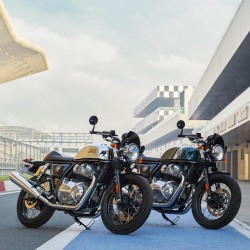 Royal Enfield Continental GT in Mr Clean and British Racing Green finishes