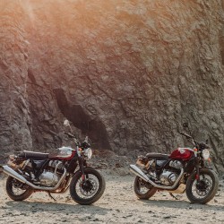 Two Enfield Interceptors, left in Mark 2; right in Canyon Red