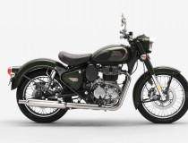 Halycon Green Royal Enfield Classic 350 motorbike in Halycon Blue