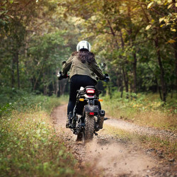 Down a track on the Royal Enfield Scram 411